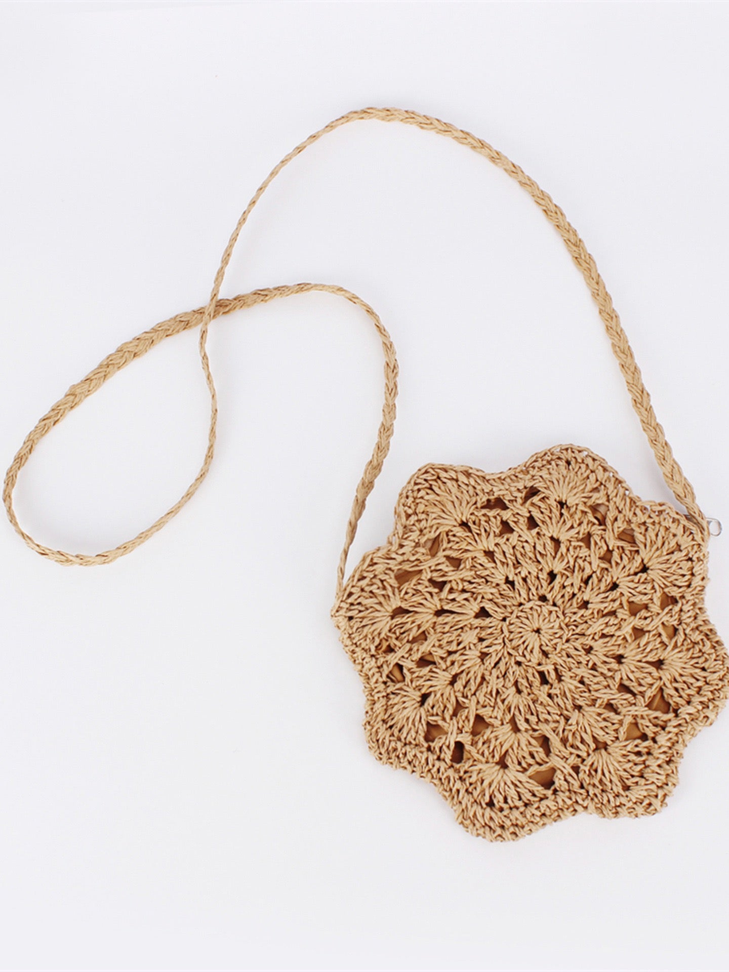 Bohème Pompon — Mini sac rond crochet fleur, bandoulière cordon