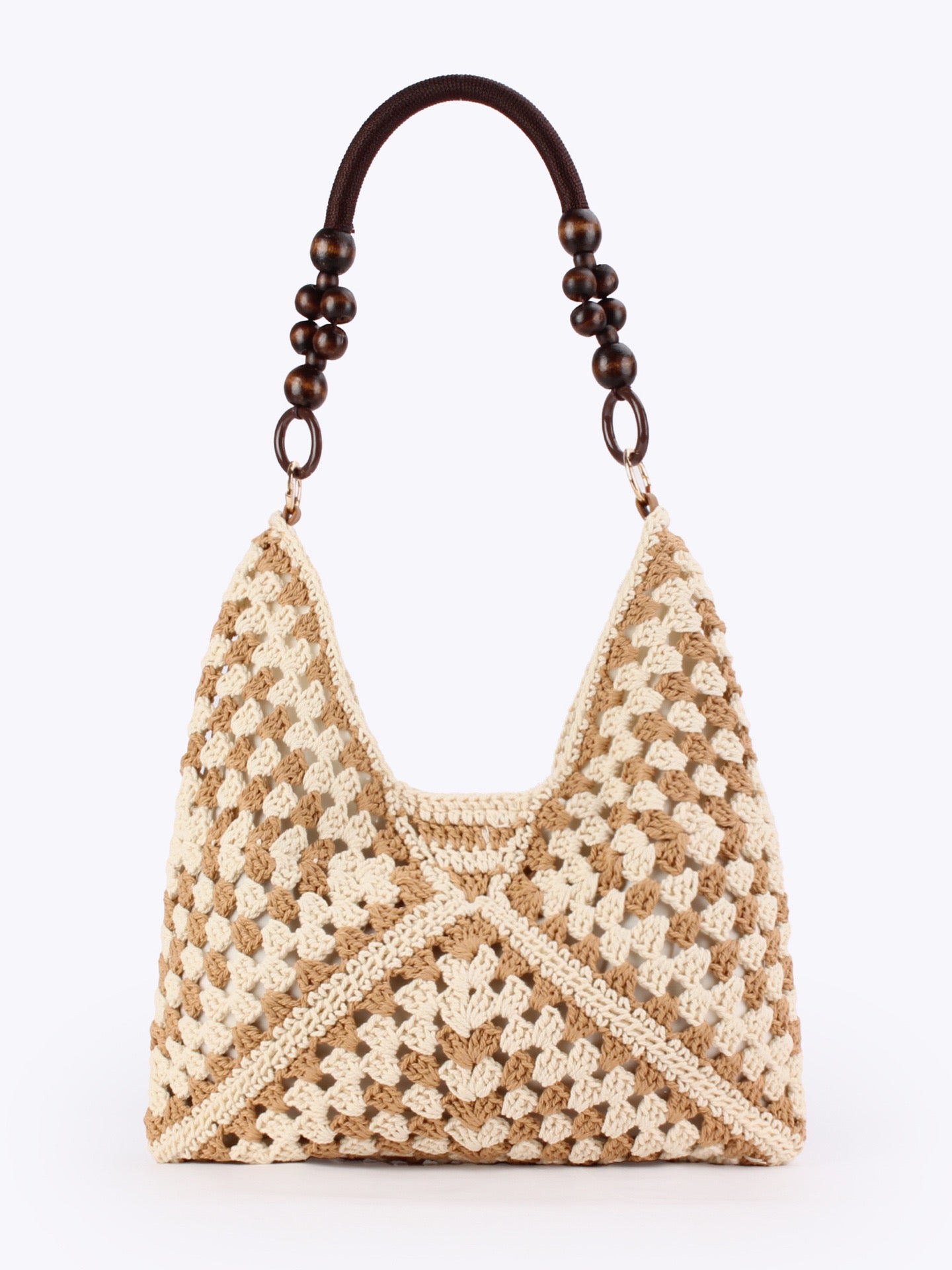 Altitude — Sac hobo crochet granny squares, anse perles bois
