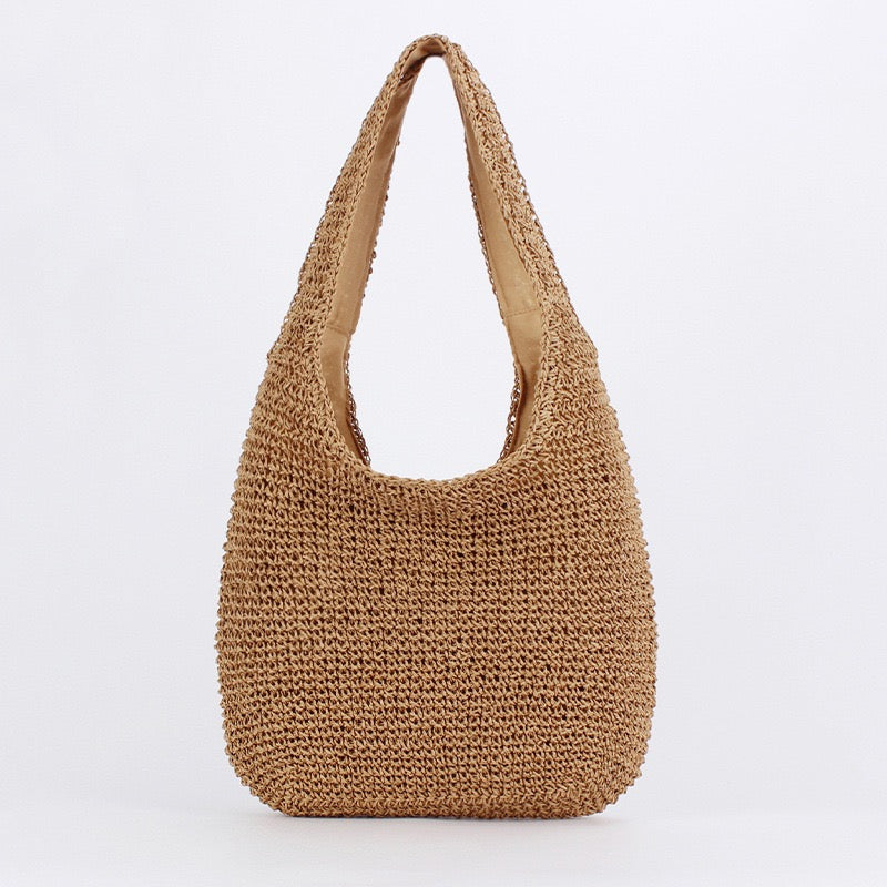 Natura — Sac hobo au crochet camel, doublure tissu