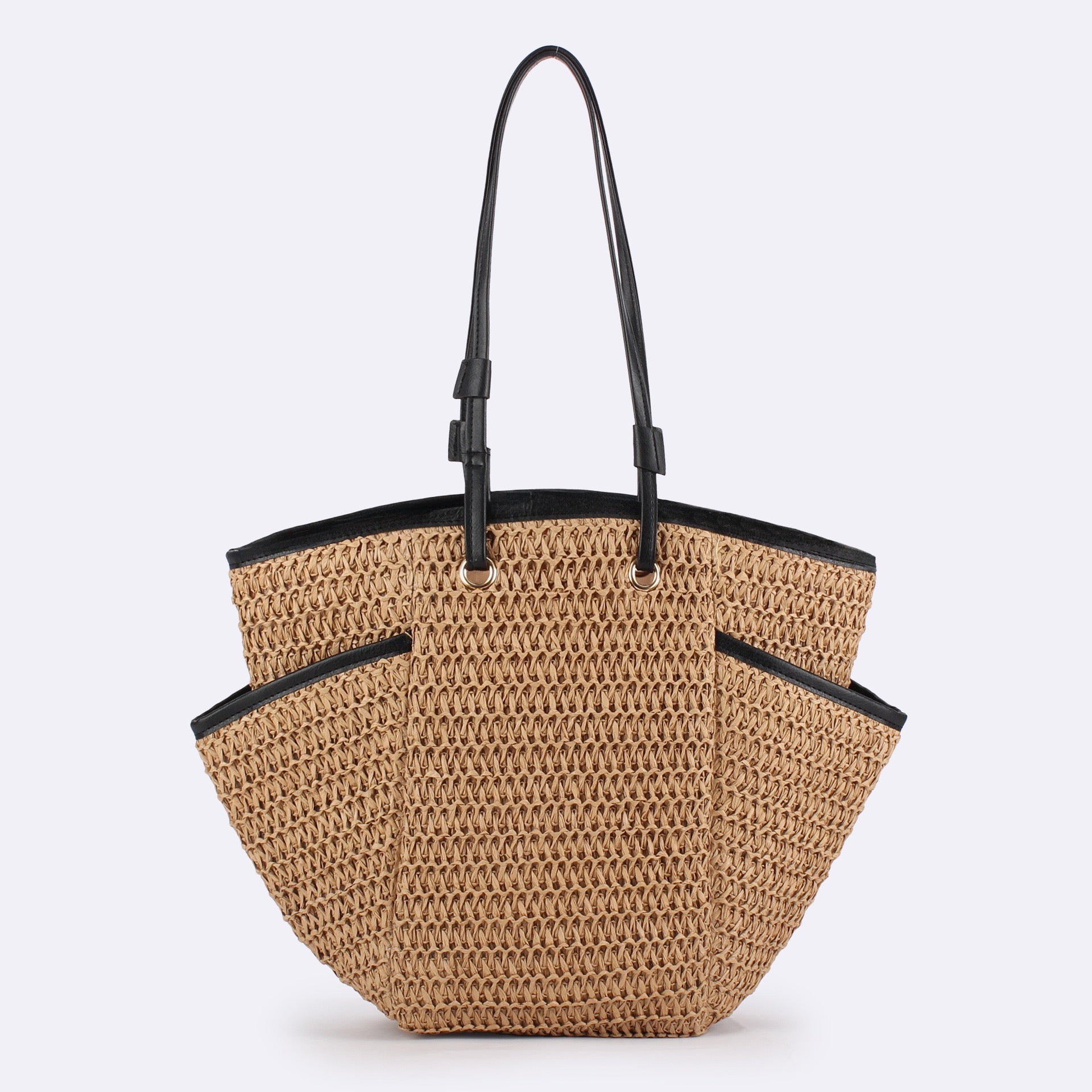 Sahara — Cabas en crochet, anses cuir & poches latérales