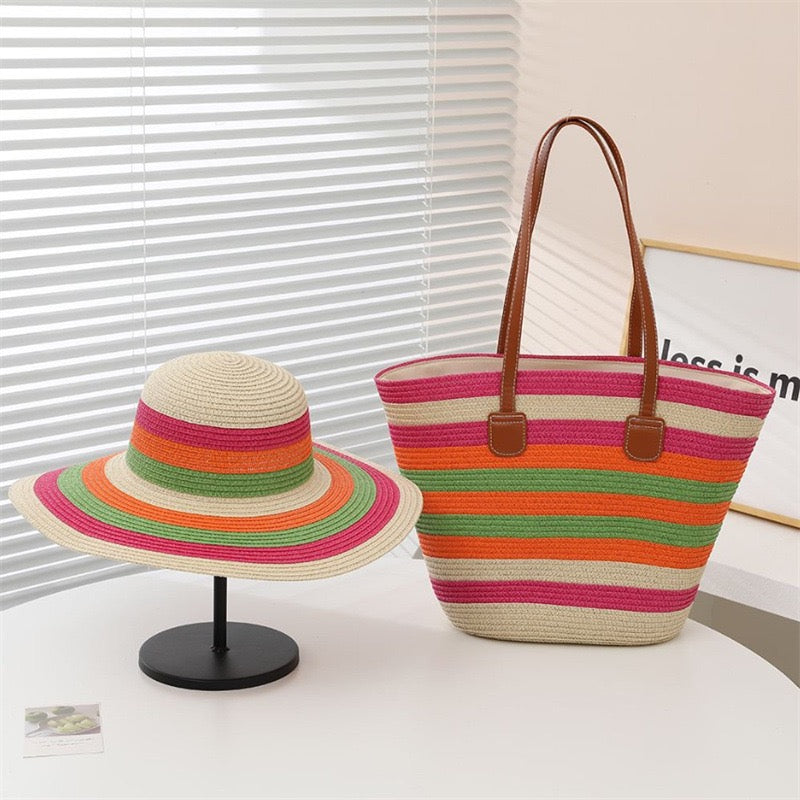 Fiesta Duo — Cabas & capeline rayés multicolores