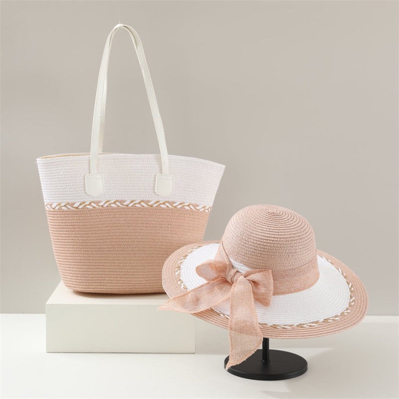 Provence Duo — Cabas bicolore & capeline blanche à ruban satin
