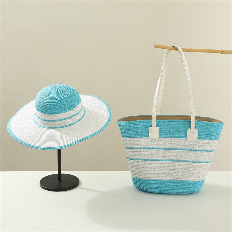 Ibiza Duo — Cabas tissé rayé & capeline bicolore assortie