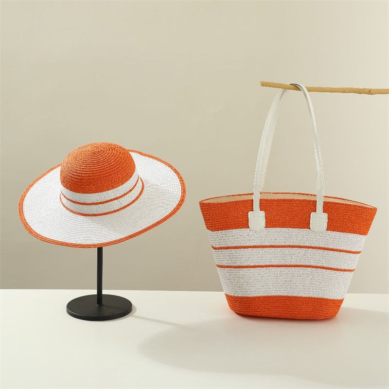 Ibiza Duo — Cabas tissé rayé & capeline bicolore assortie