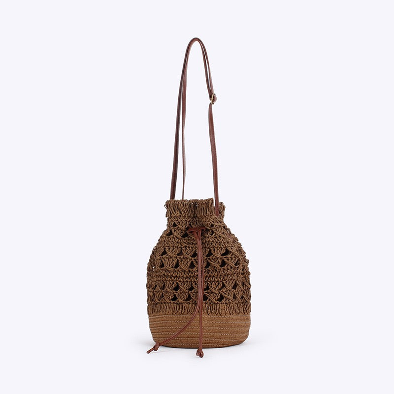 Rivage — Sac seau au crochet, anse cuir réglable