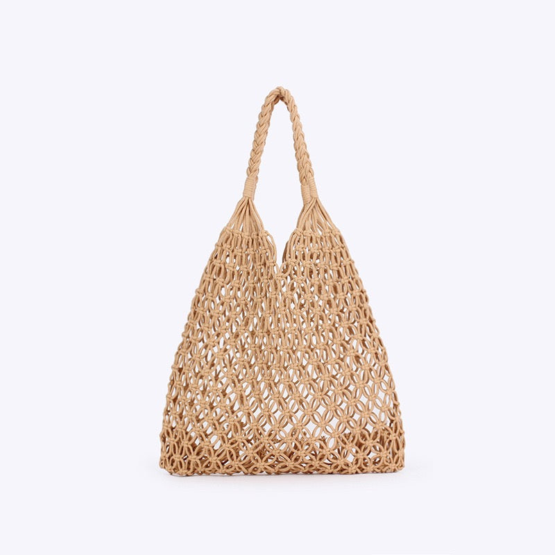Cerise Sauge — Grand cabas filet macramé à motif fleurs