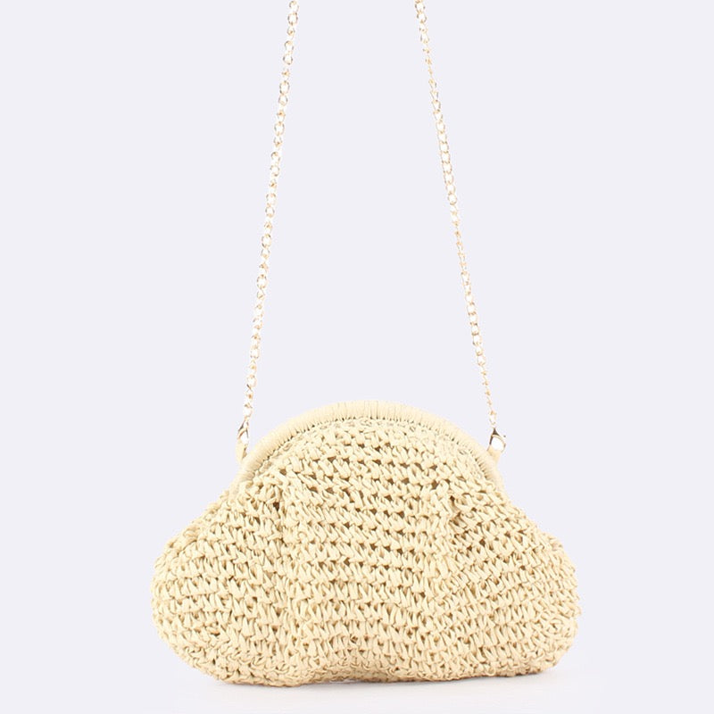 Soleil — Pochette dumpling au crochet, chaîne dorée
