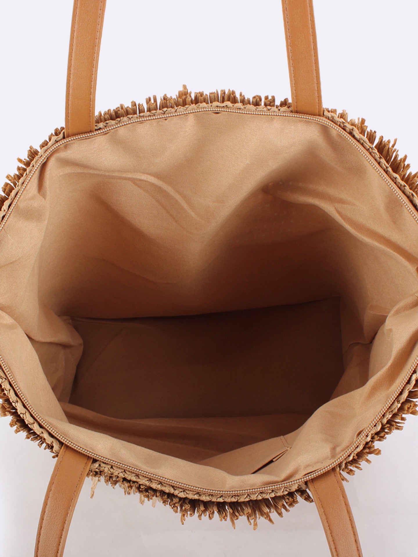 Garrigue — Grand tote en paille à franges, anses cuir