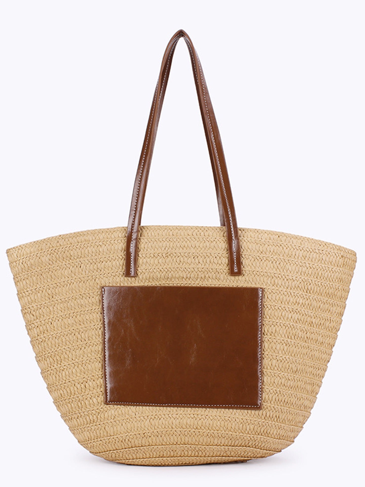 Zéphyr — Grand panier paille à poche cuir & anses cuir