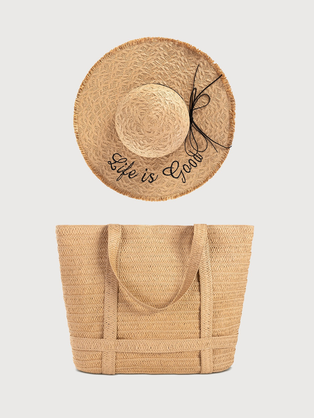 Riviera Duo — Cabas en paille naturelle & capeline brodée