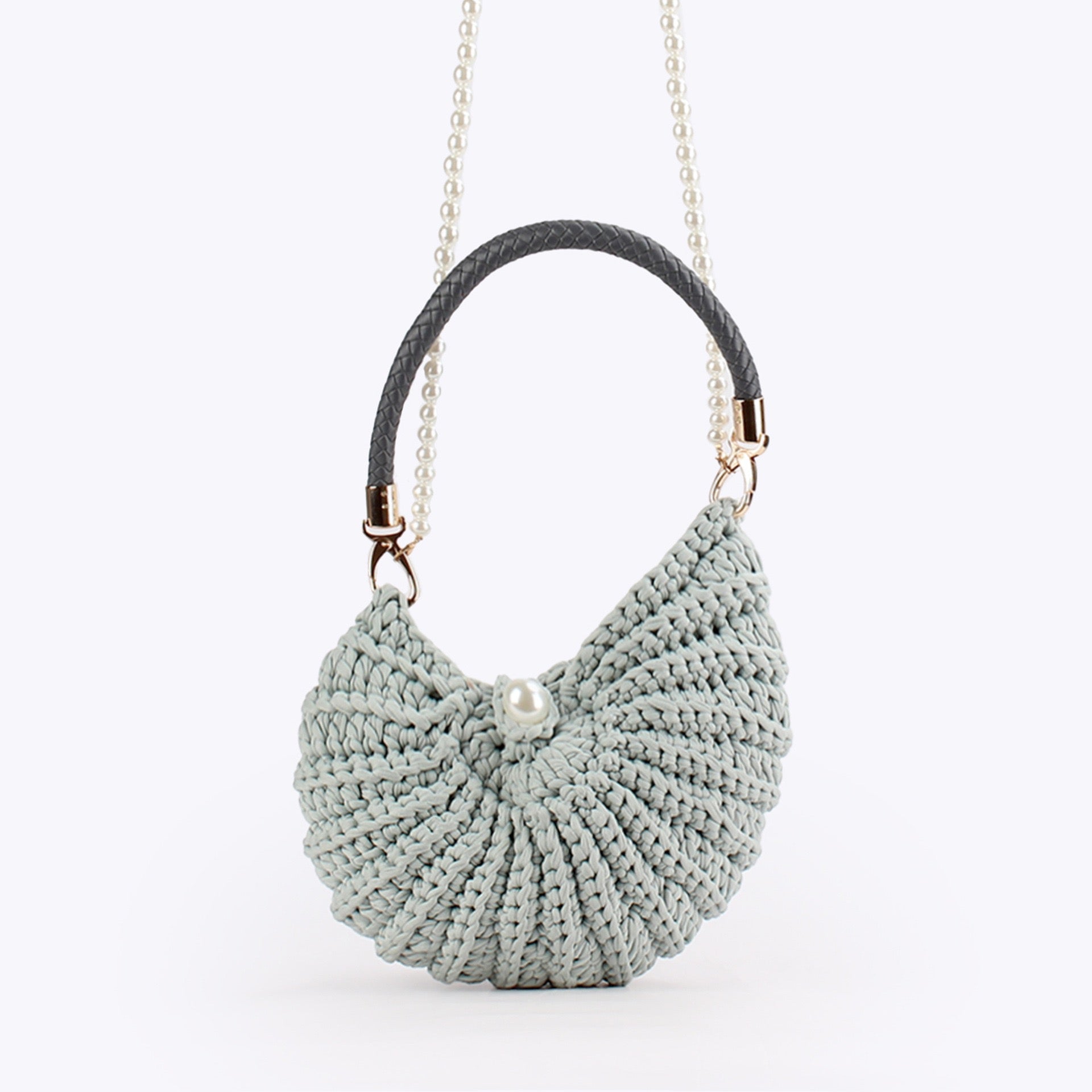Nordique — Sac coquillage crochet chunky, anse perles & top-handle