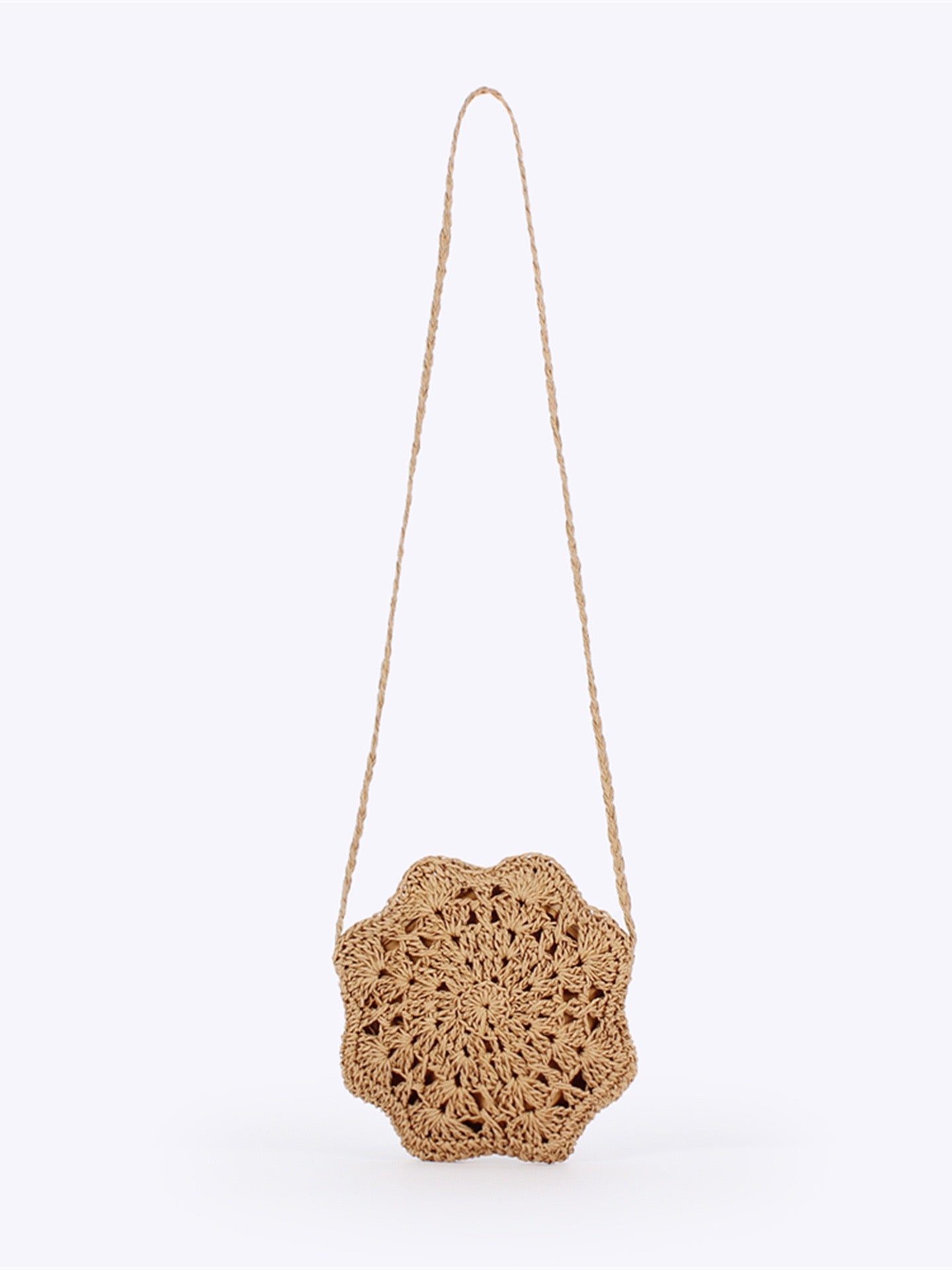 Bohème Pompon — Mini sac rond crochet fleur, bandoulière cordon