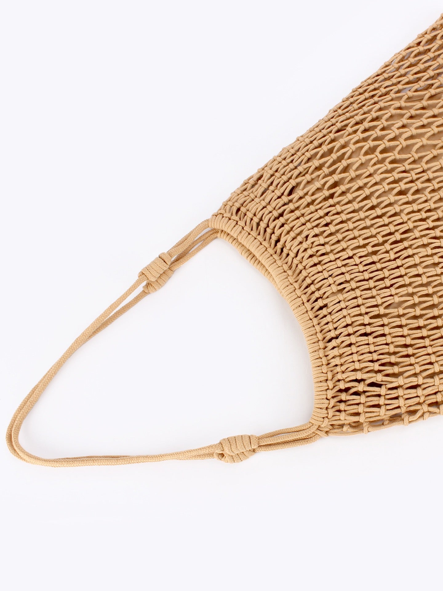 Palmeraie — Grand sac filet macramé camel, anses nouées