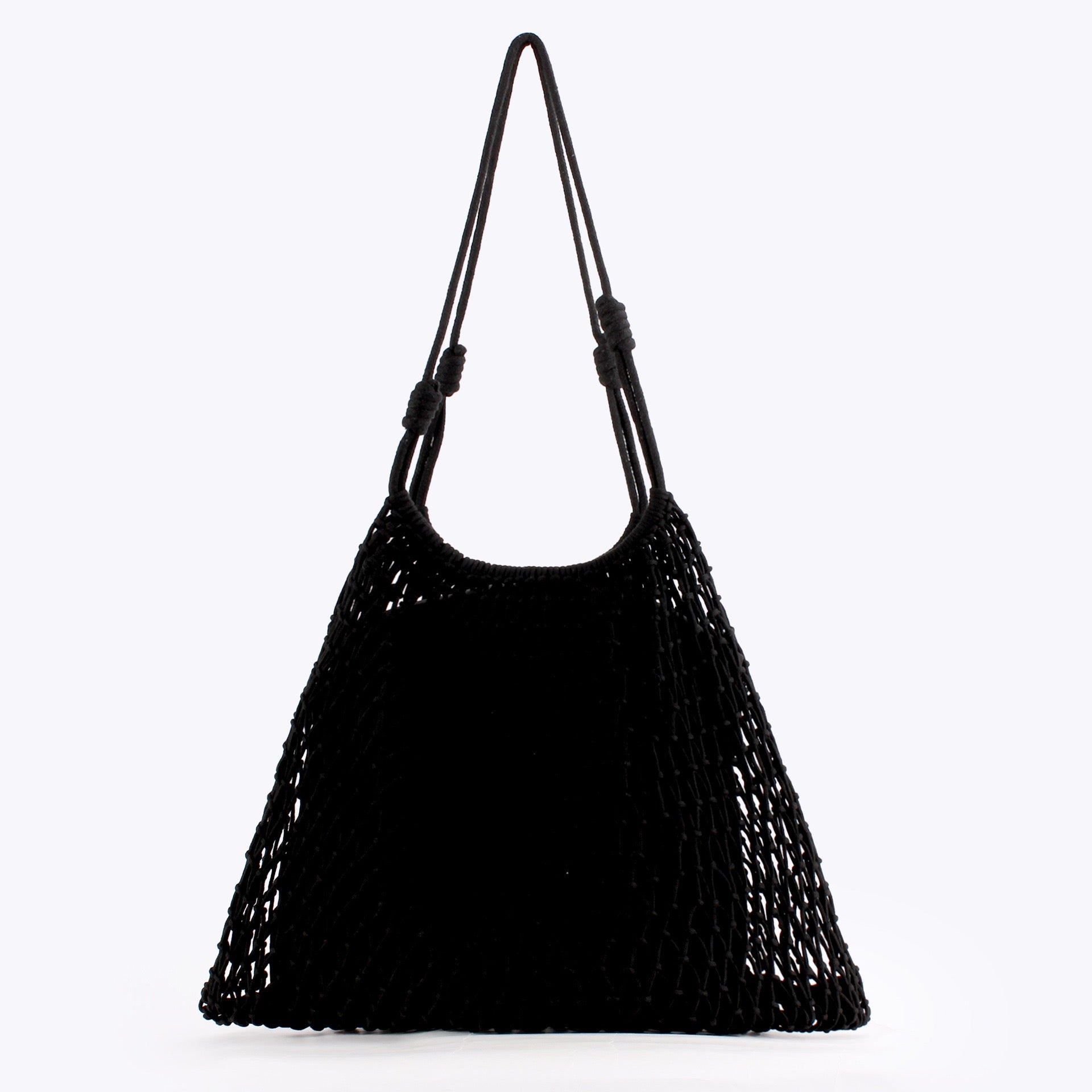 Palmeraie — Grand sac filet macramé camel, anses nouées