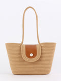 Riviera Marine — Panier corde camel, rabat cuir & perle