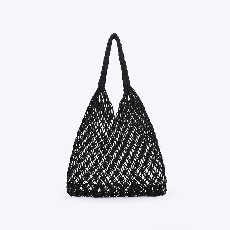 Cerise Sauge — Grand cabas filet macramé à motif fleurs