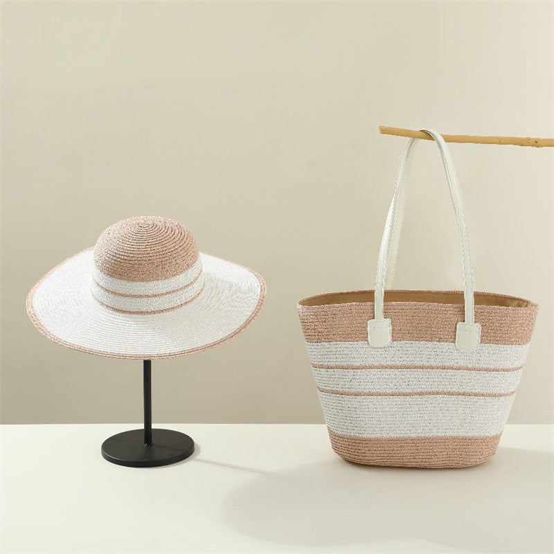 Ibiza Duo — Cabas tissé rayé & capeline bicolore assortie