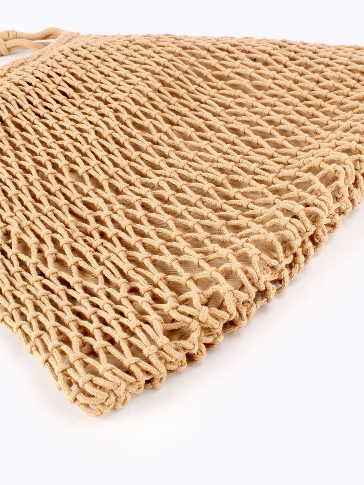 Palmeraie — Grand sac filet macramé camel, anses nouées