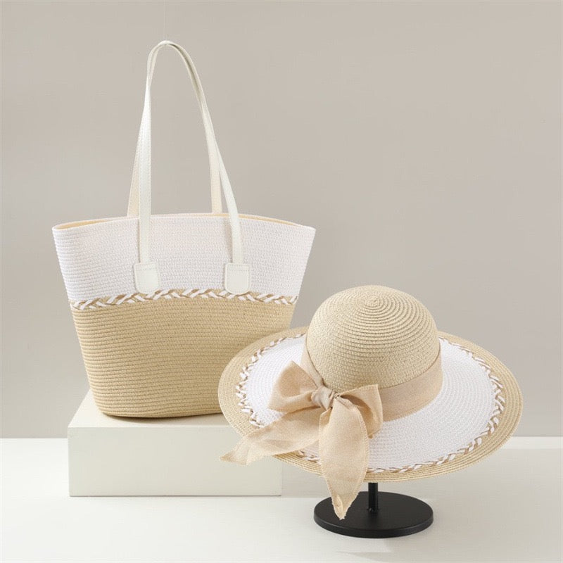 Provence Duo — Cabas bicolore & capeline blanche à ruban satin