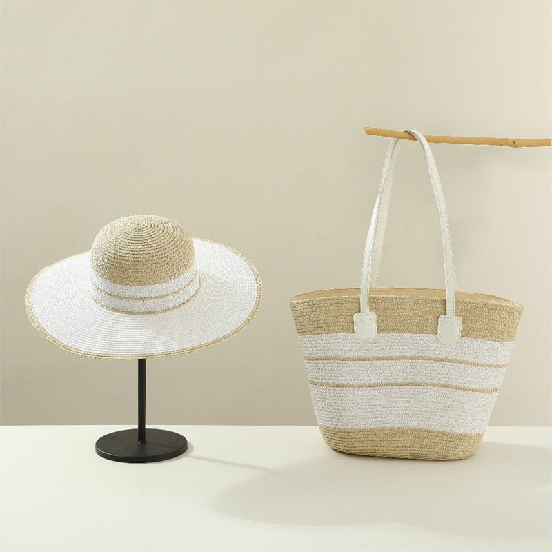 Ibiza Duo — Cabas tissé rayé & capeline bicolore assortie