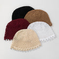 Nomade — Calotte au crochet à perles blanches
