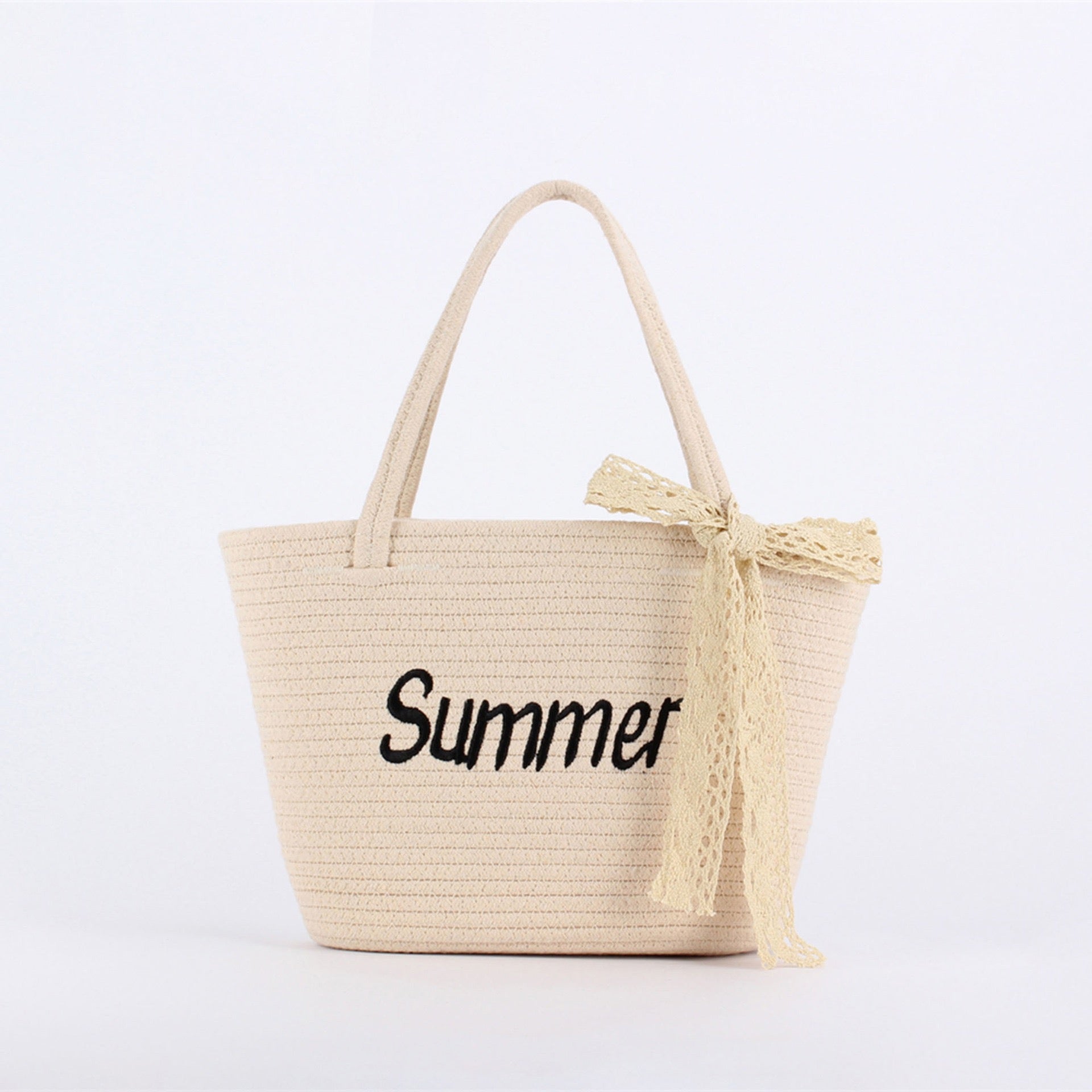 Maquis — Tote corde brodé « Summer », ruban dentelle