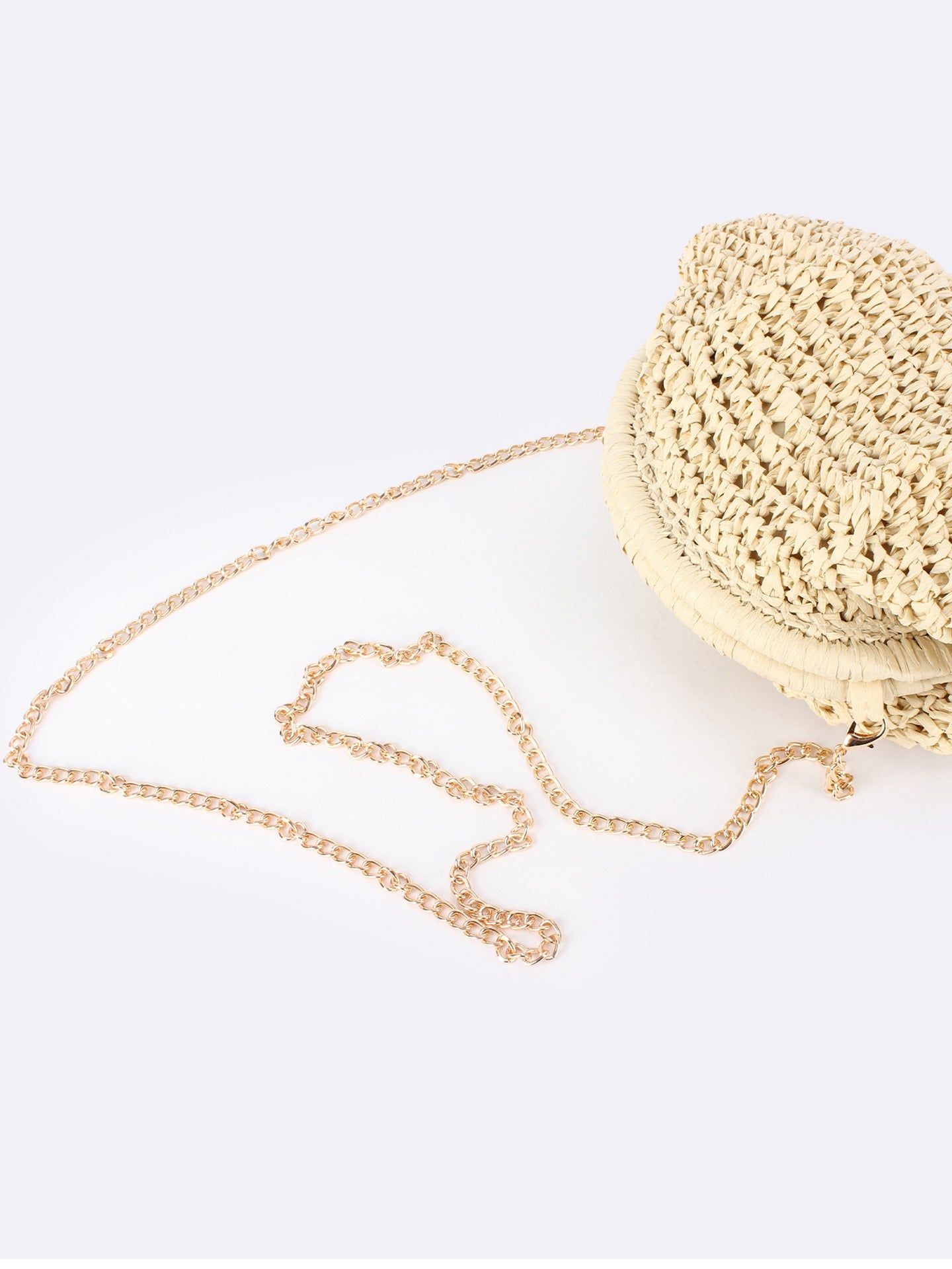 Soleil — Pochette dumpling au crochet, chaîne dorée
