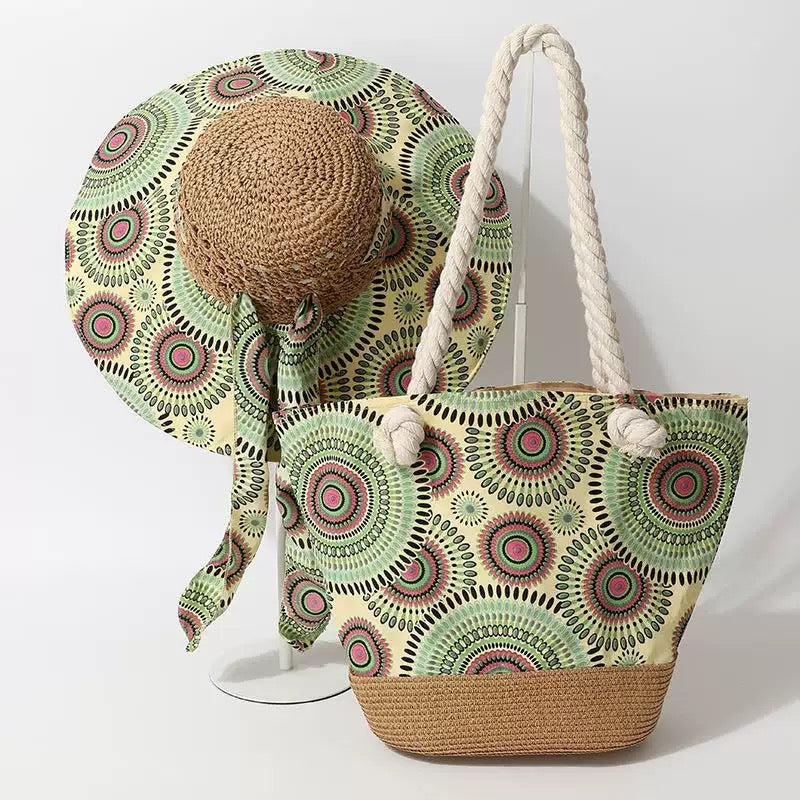 Tropical Duo — Cabas & capeline imprimé mandalas ethniques