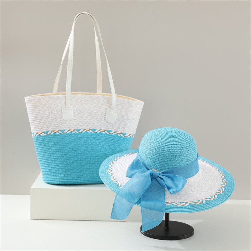 Provence Duo — Cabas bicolore & capeline blanche à ruban satin