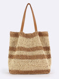 Étrave — Grand tote crochet rayé bicolore, anses cuir