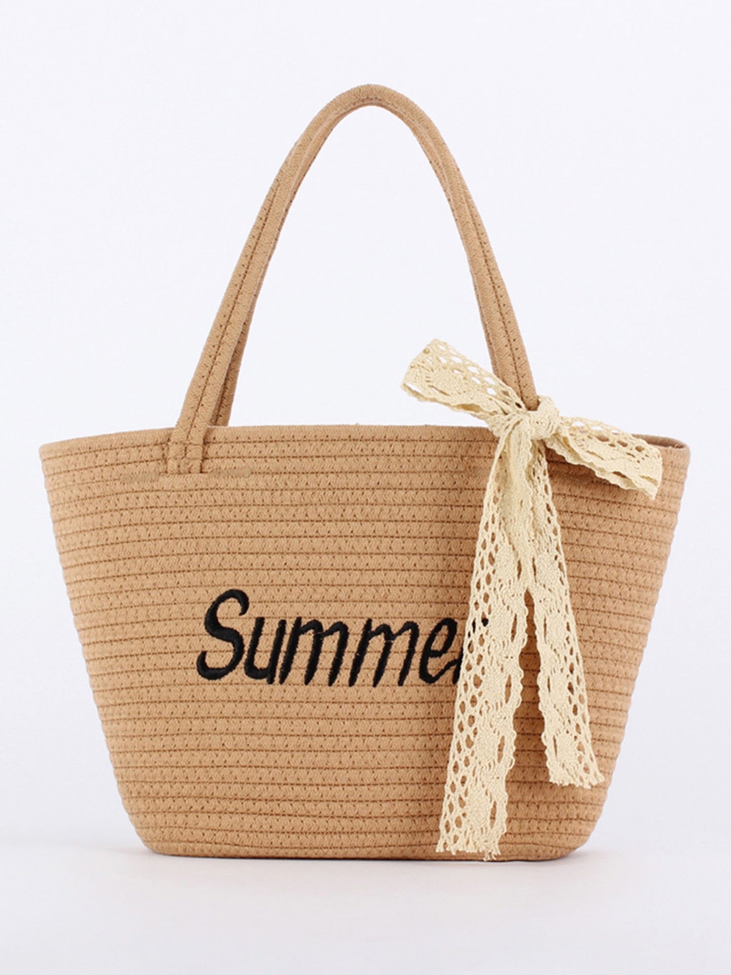 Maquis — Tote corde brodé « Summer », ruban dentelle