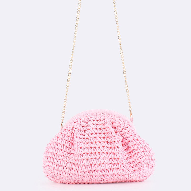 Soleil — Pochette dumpling au crochet, chaîne dorée
