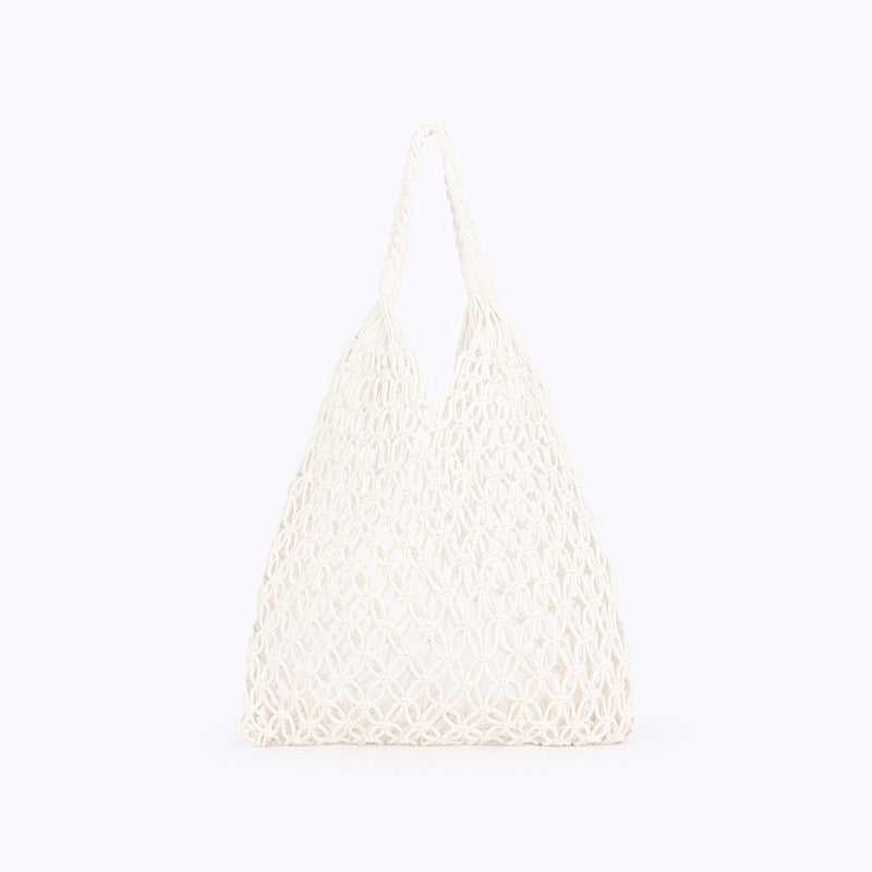 Cerise Sauge — Grand cabas filet macramé à motif fleurs