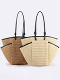Sahara — Cabas en crochet, anses cuir & poches latérales