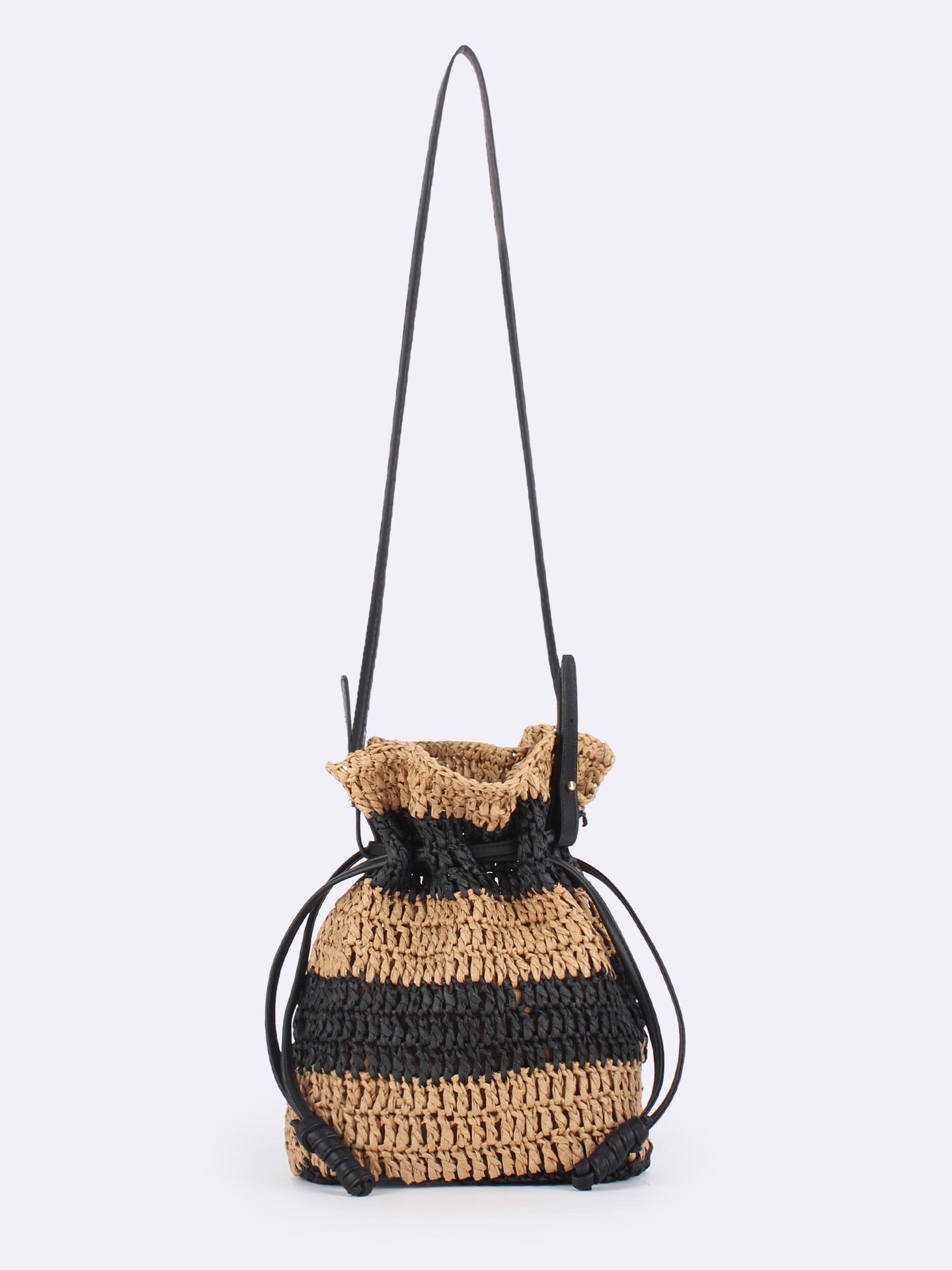 Méditerranée — Sac seau bicolore rayé, anse cuir
