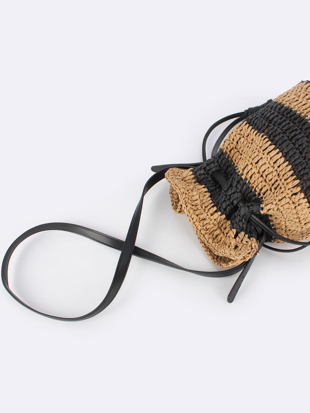 Méditerranée — Sac seau bicolore rayé, anse cuir