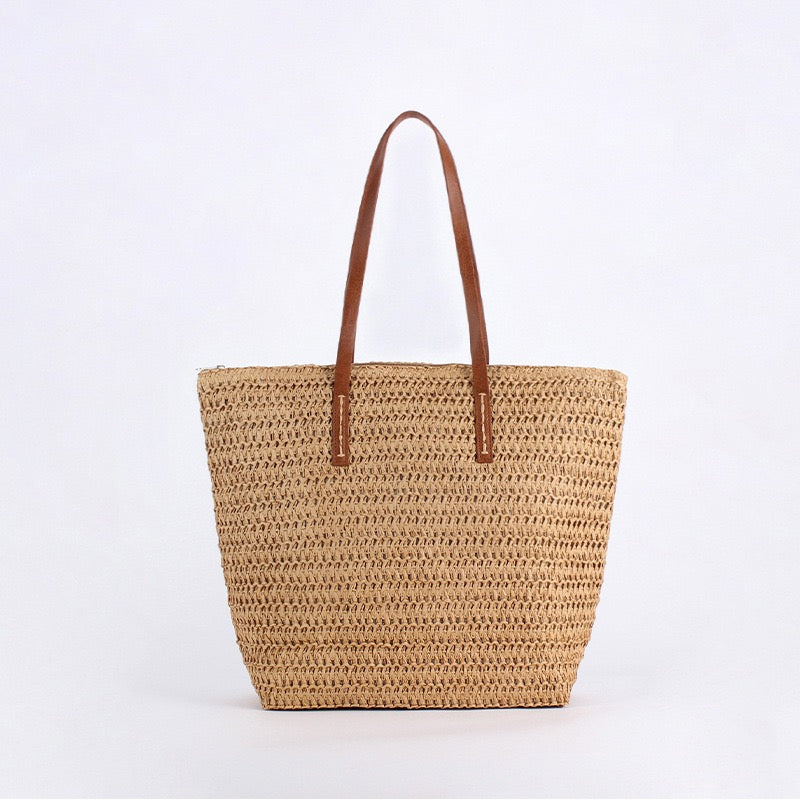 Solstice — Grand cabas au crochet, anses cuir longues