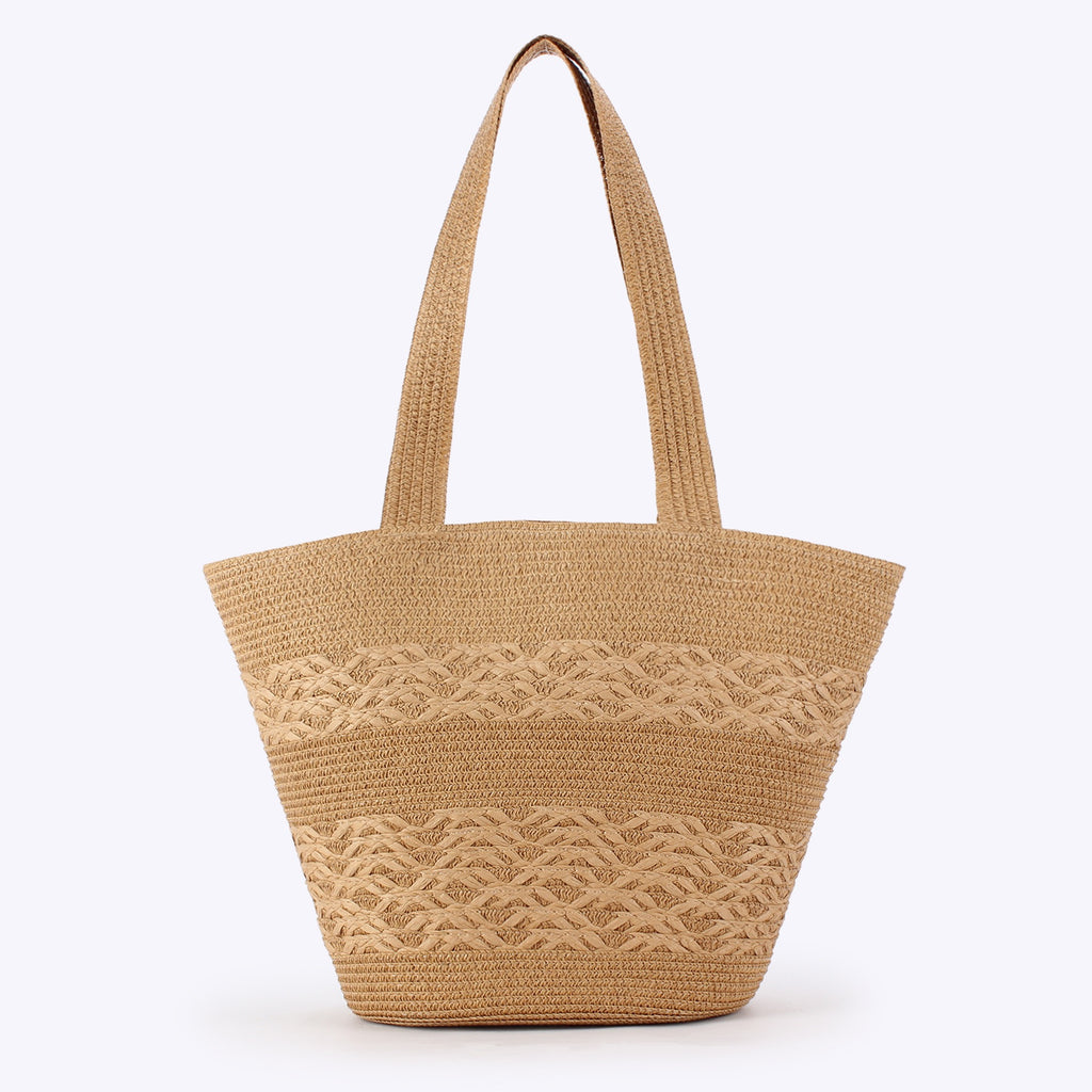 Flocon — Grand panier paille tressée à motif chevrons