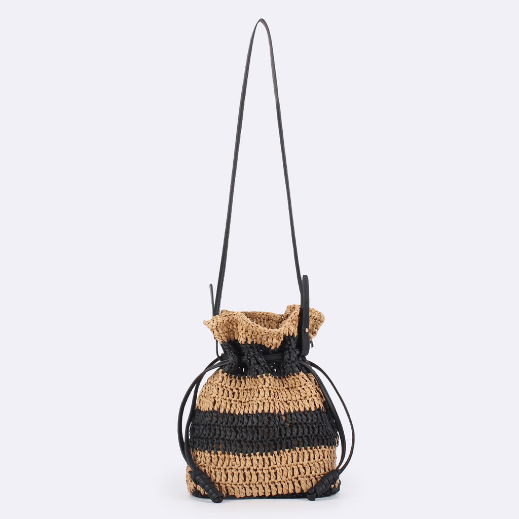 Méditerranée — Sac seau bicolore rayé, anse cuir