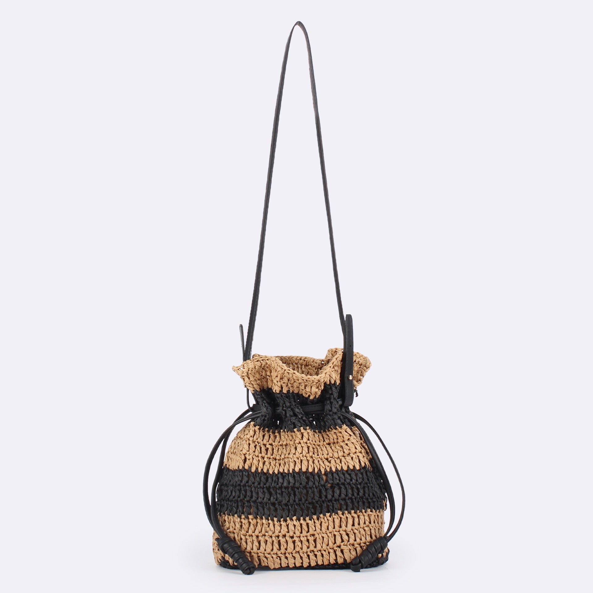 Méditerranée — Sac seau bicolore rayé, anse cuir