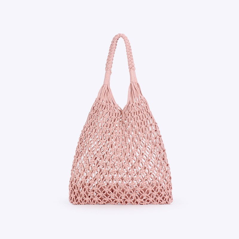 Cerise Sauge — Grand cabas filet macramé à motif fleurs