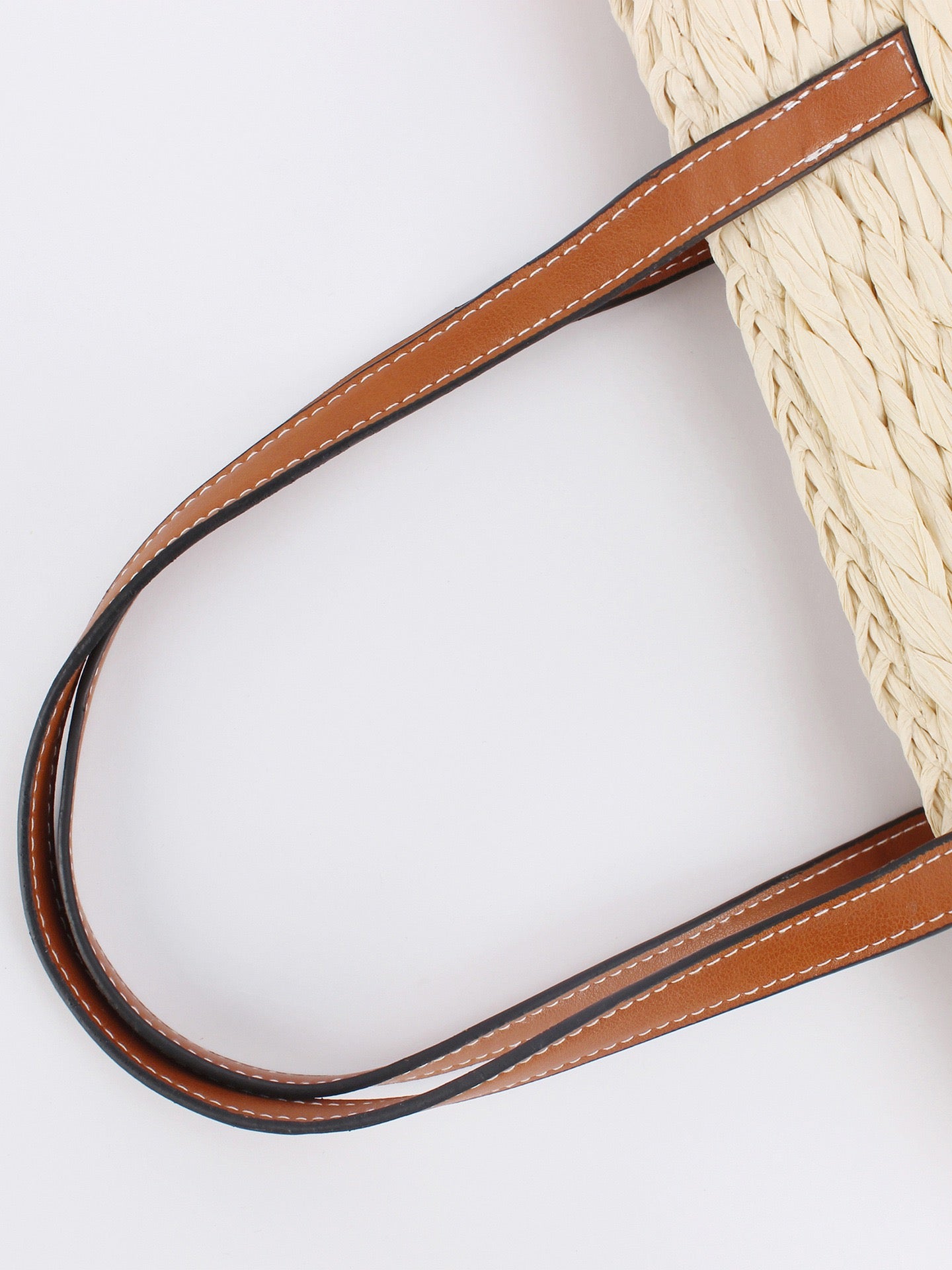 Horizon — Panier paille ajourée ivoire, anses cuir camel
