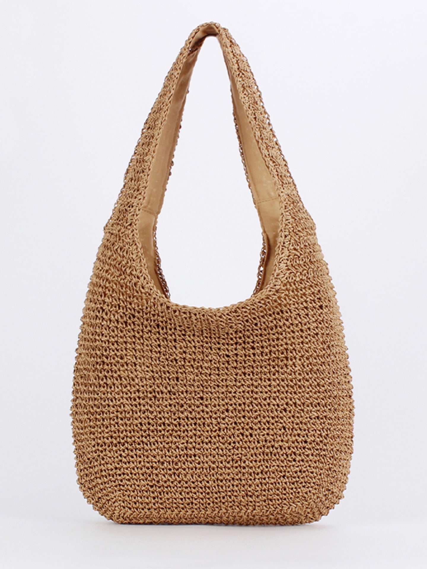 Natura — Sac hobo au crochet camel, doublure tissu