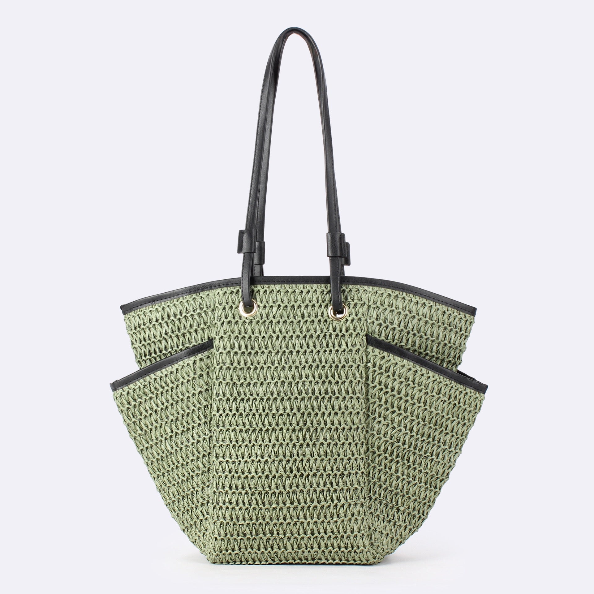 Sahara — Cabas en crochet, anses cuir & poches latérales