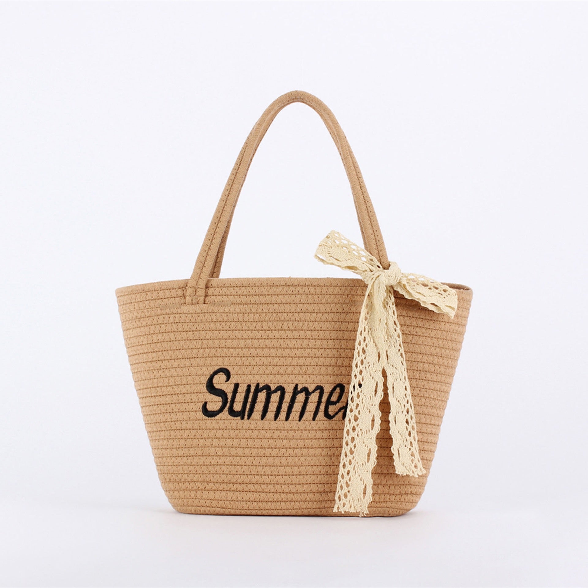 Maquis — Tote corde brodé « Summer », ruban dentelle