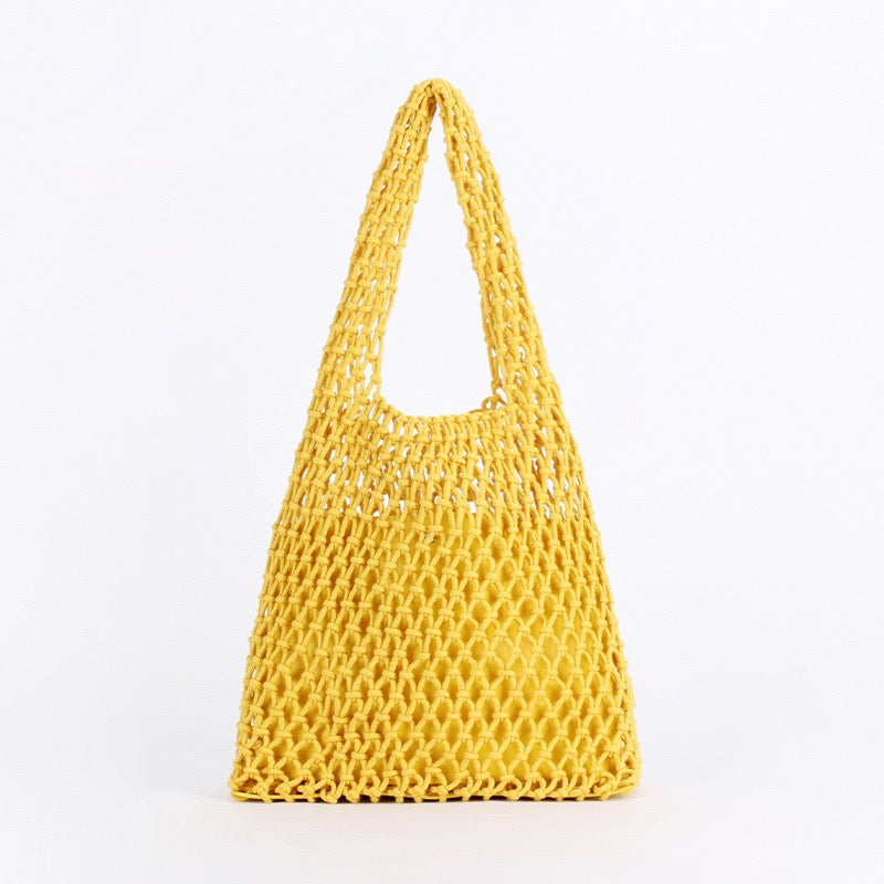 Antibes — Sac filet macramé camel à anse intégrée