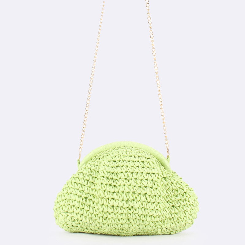 Soleil — Pochette dumpling au crochet, chaîne dorée