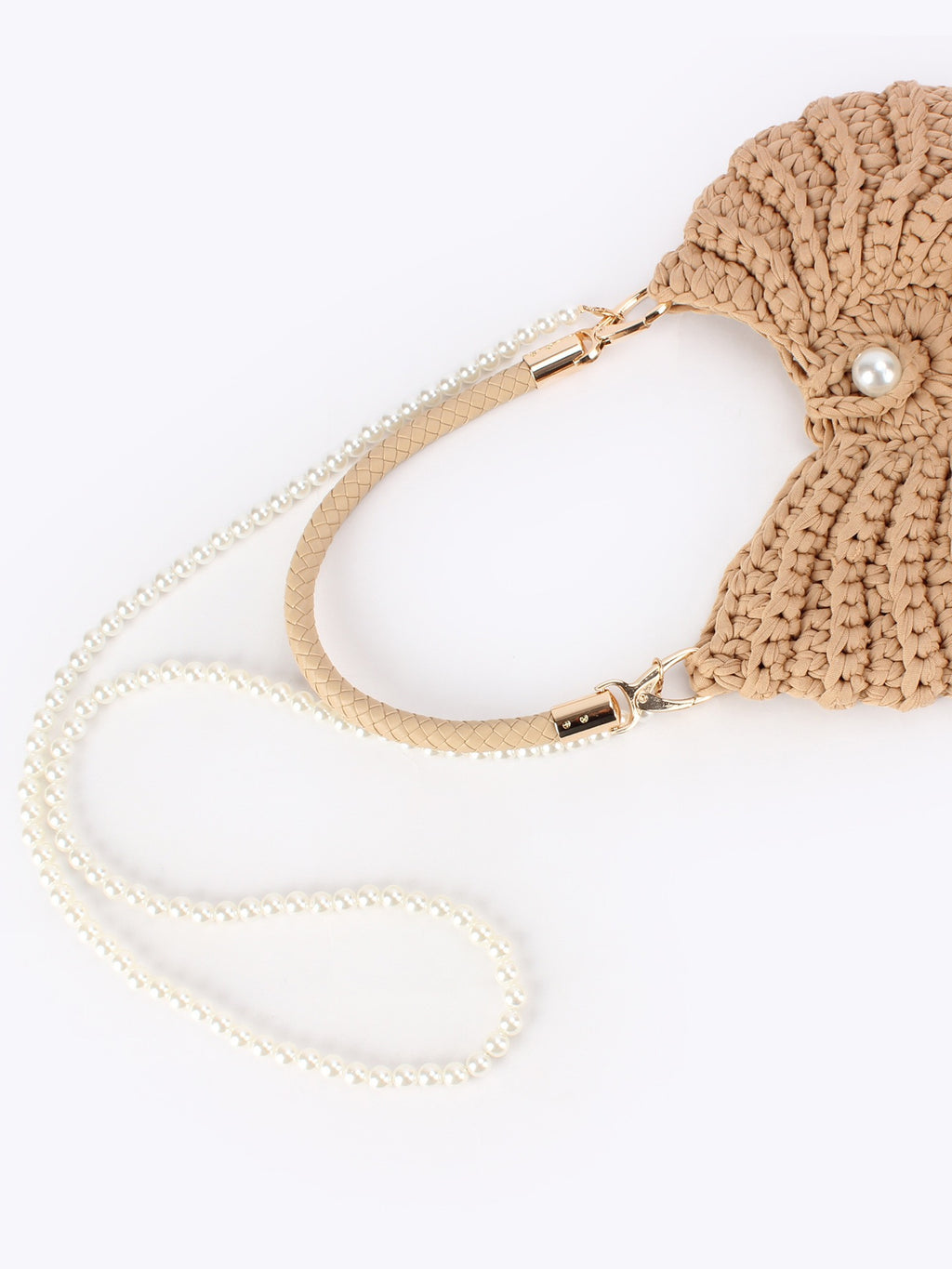 Nordique — Sac coquillage crochet chunky, anse perles & top-handle