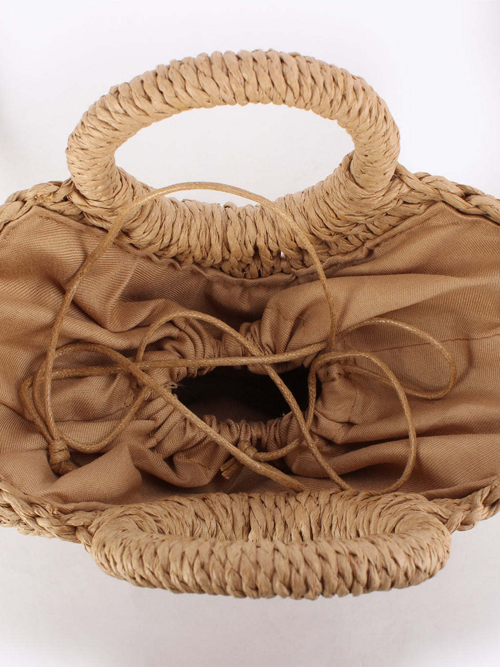 Douceur — Mini sac demi-lune paille à anses anneaux & bandoulière