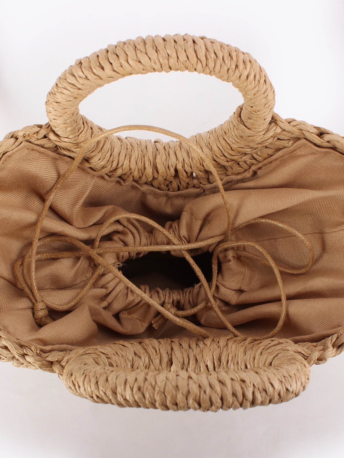 Douceur — Mini sac demi-lune paille à anses anneaux & bandoulière